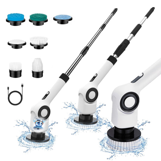 BN-LINK Electric Spin Scrubber, Cordless Cleaning Brush Scrubber with 7 Replaceable Brush Heads, Adjustable Length and Angle, 3 Speeds, Waterproof Bathroom Scrubber for Bathtub Kitchen Wall Cleaning