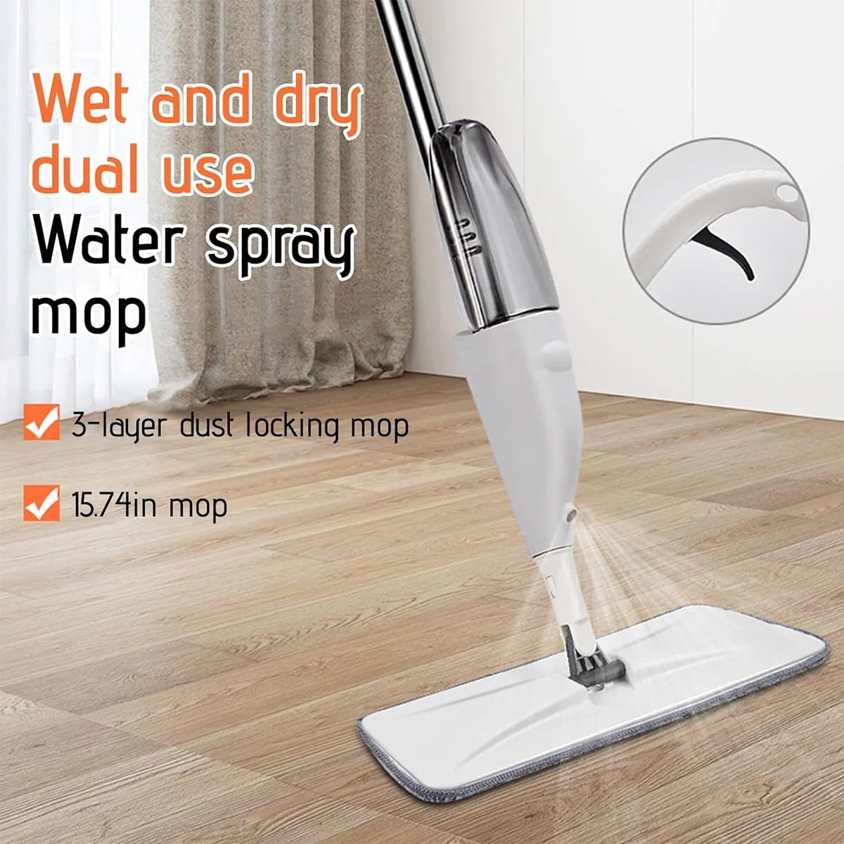 BN-LINK Spray Mop for Floor Cleaning with 2 Washable Pads, Wet Dry Microfiber Mop with 500 ml Refillable Bottle for Kitchen Wood Floor Hardwood Laminate Ceramic Tiles Floor Dust Cleaning