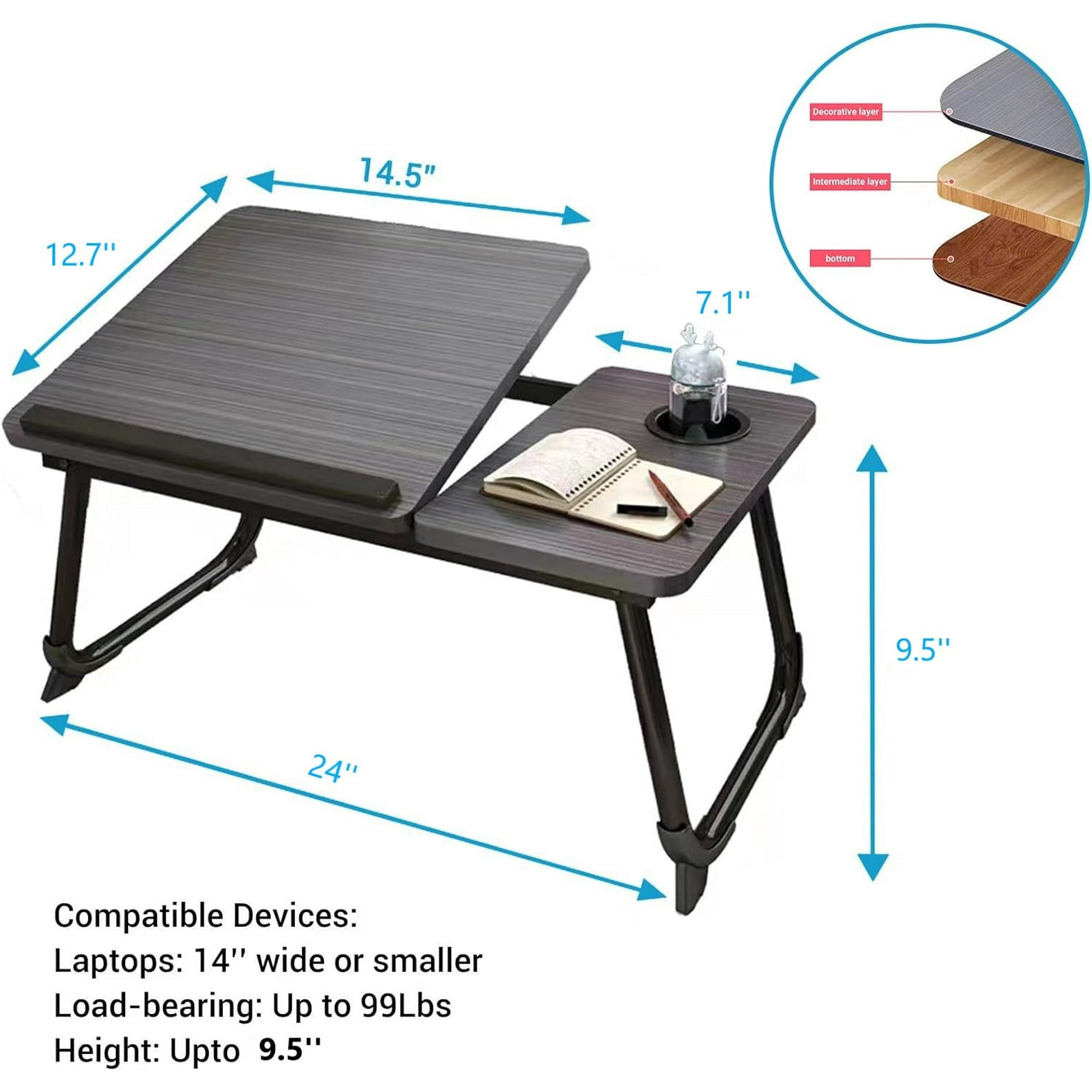 BN-LINK Laptop Desk for Bed or Couch, Lap Desk, Woking in Bed Desk, Home Office Desks, Breakfast Tray, Desk with Cup Holder, Laptop Stand for Bed, Fordable Legs Desk (Black)