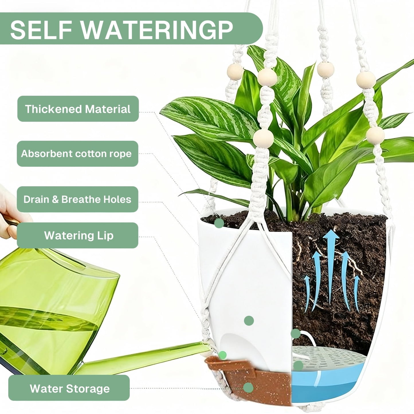 Behome Hanging Planters for Indoor Plants, 3 Pack Cotton Rope Plant Hanger with 3 Hanging Hooks, Garden Home Decor Ceiling Plant Holder for Indoor Outdoor, White