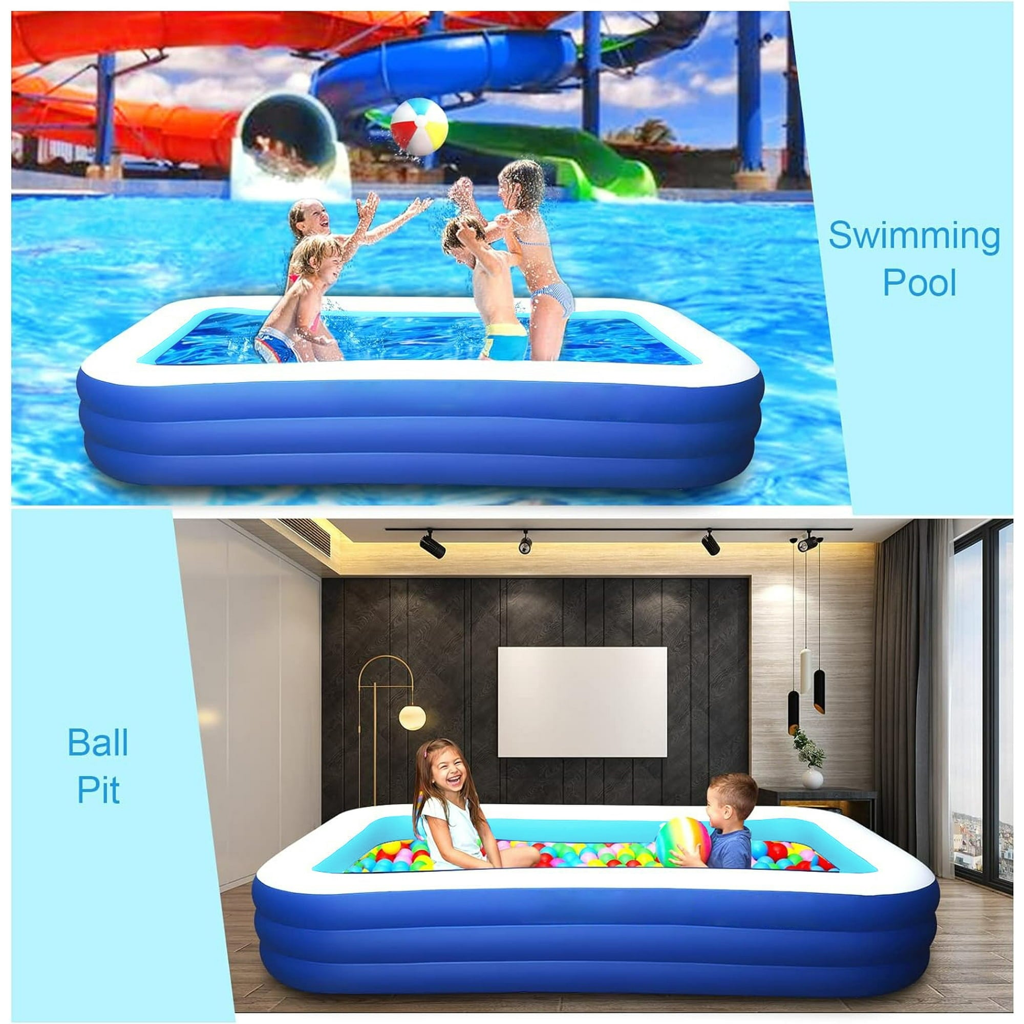 BN-LINK Inflatable Pool for Kids and Adults, 118" X 68" X 22" Oversized Thickened Family Swimming Pool for Toddlers, Outdoor, Garden, Backyard, Summer Water Party