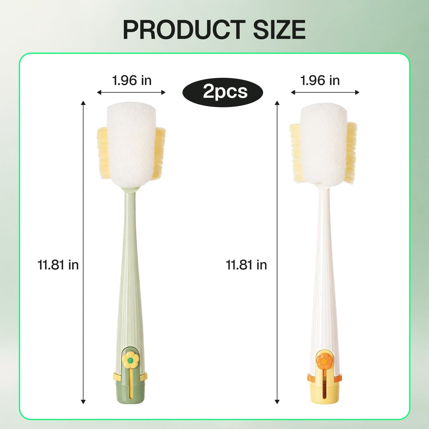 Behome 2 Pack Bottle Brush, 5 in 1 Multifunctional Bottle Brush Cleaner with Long Handle for Cleaning Cup, Water Bottles, Tumblers, Baby Bottles