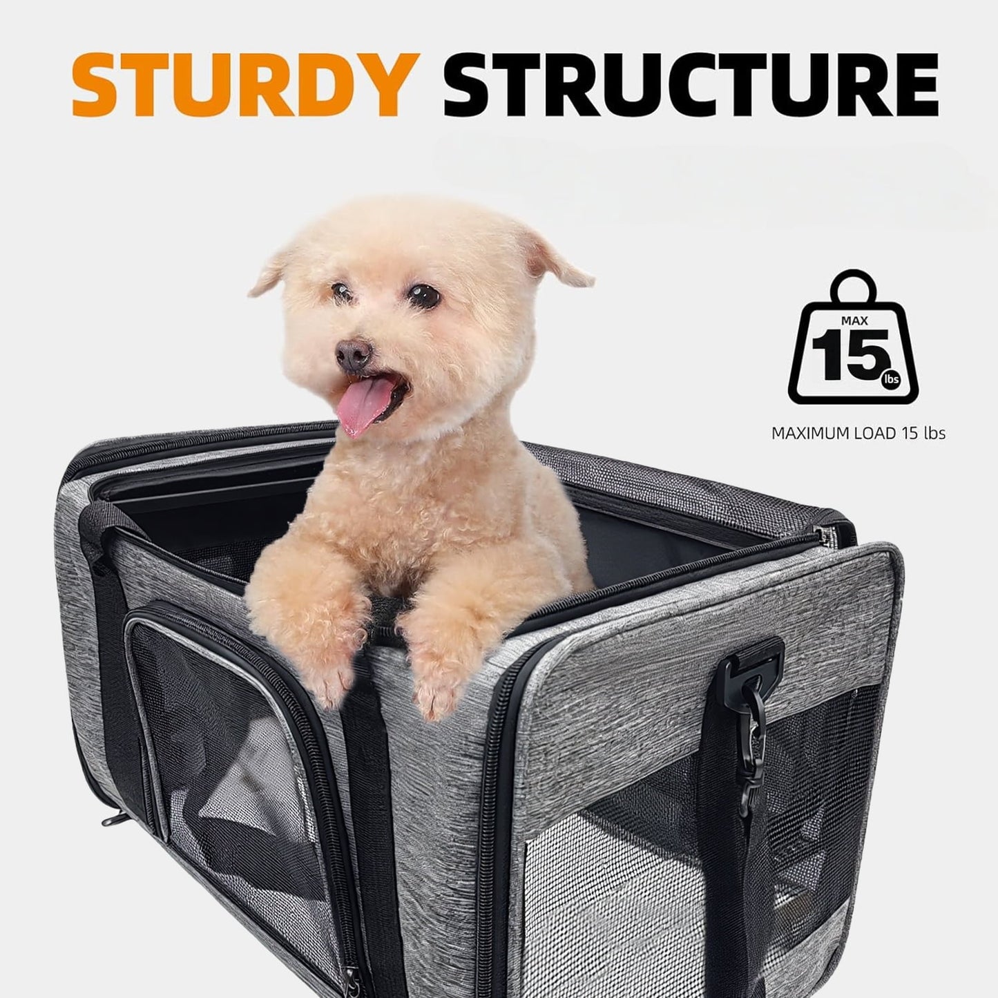 Behome Cat Carrier, Airline Approved, Collapsible Travel Pet Carrier for Small Cats & Dogs, Travel Bag with Adequate Ventilation & Removable Fleece Pad, Grey
