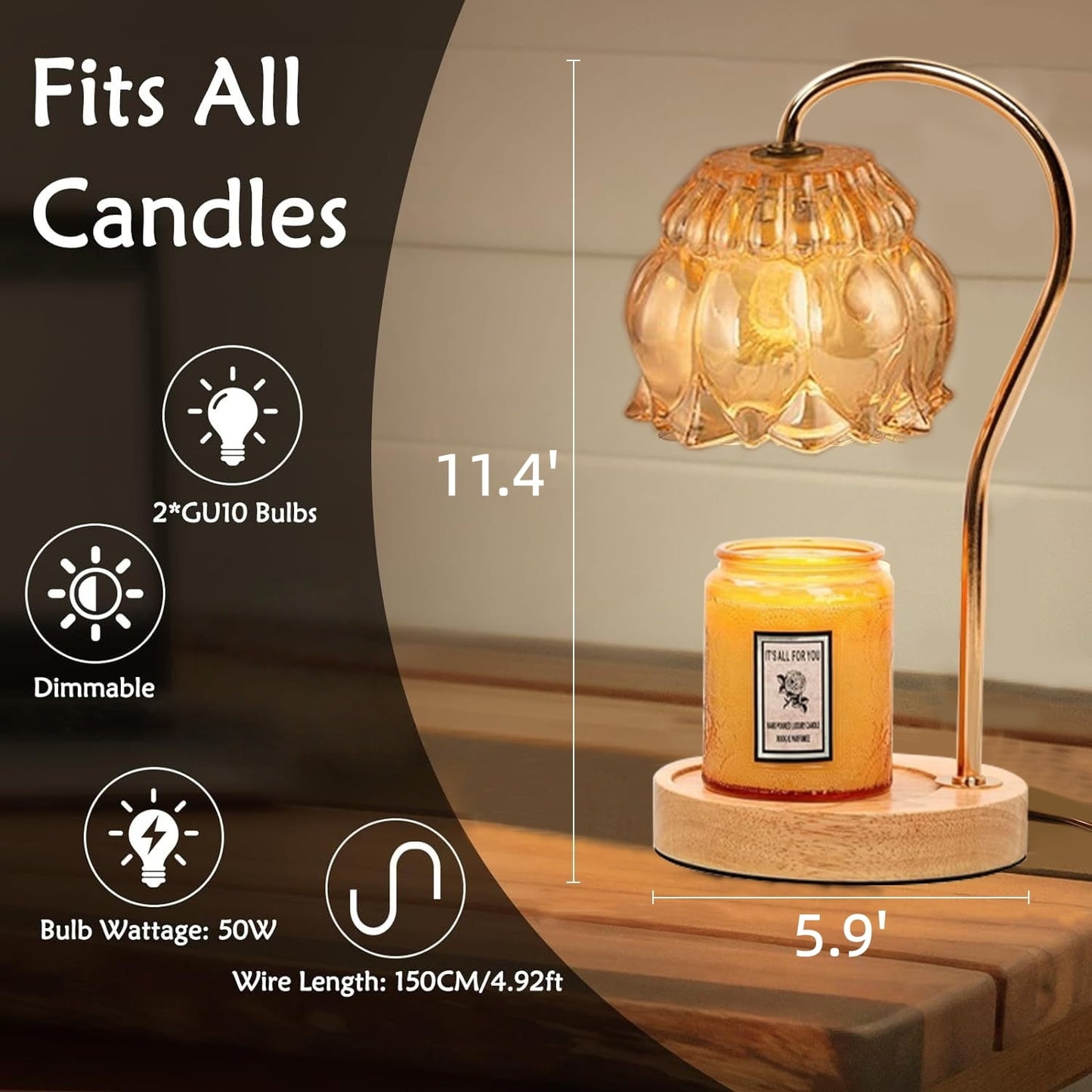 BN-LINK Fragrance Candle Warmer Lamp, Electric Flower Candle Warmer with Timer & Dimmer, Home Decor Wax Melt Warmer with 2 Bulbs, Gifts for Mom Women Friend Sister, Champagne