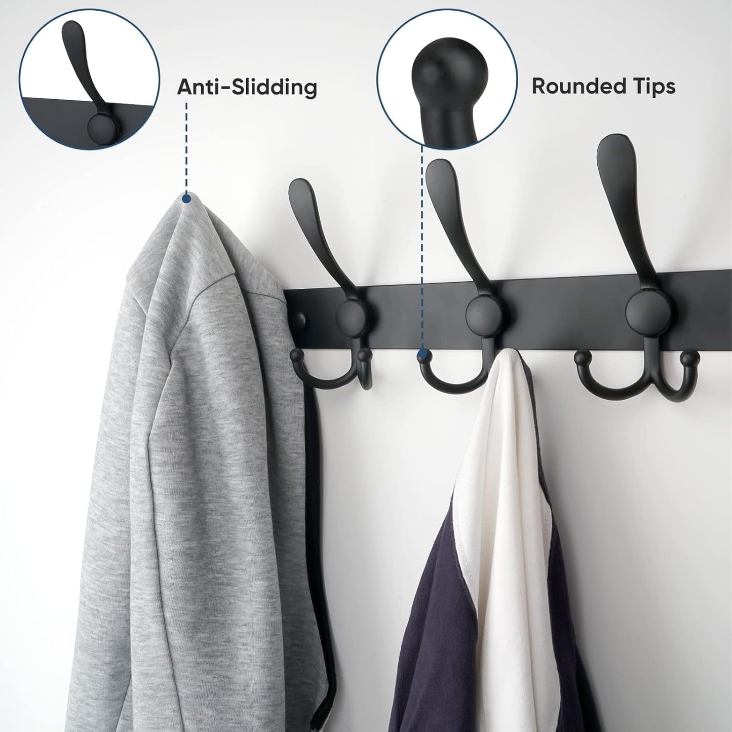 Behome 2 Packs Coat Rack Wall Mounted, Hat Wall Rack with 5 Hooks, for Hanging Jackets, Hats, Coats