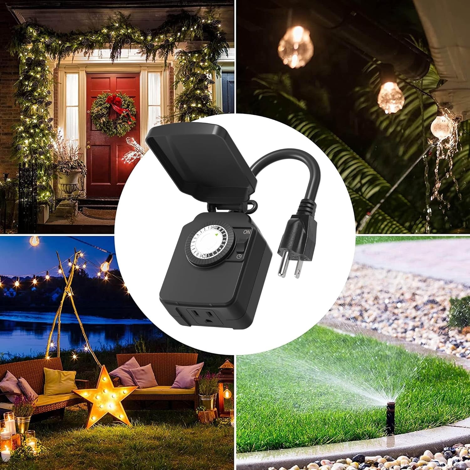 BN-LINK 24-Hour Mechanical Outdoor Light Timer, Waterproof Outdoor Plug Timer, Featuring 1 Grounded Timer Outlet for String Lights and Halloween Decor, 15A 1/2HP, Heavy Duty(2 pack)