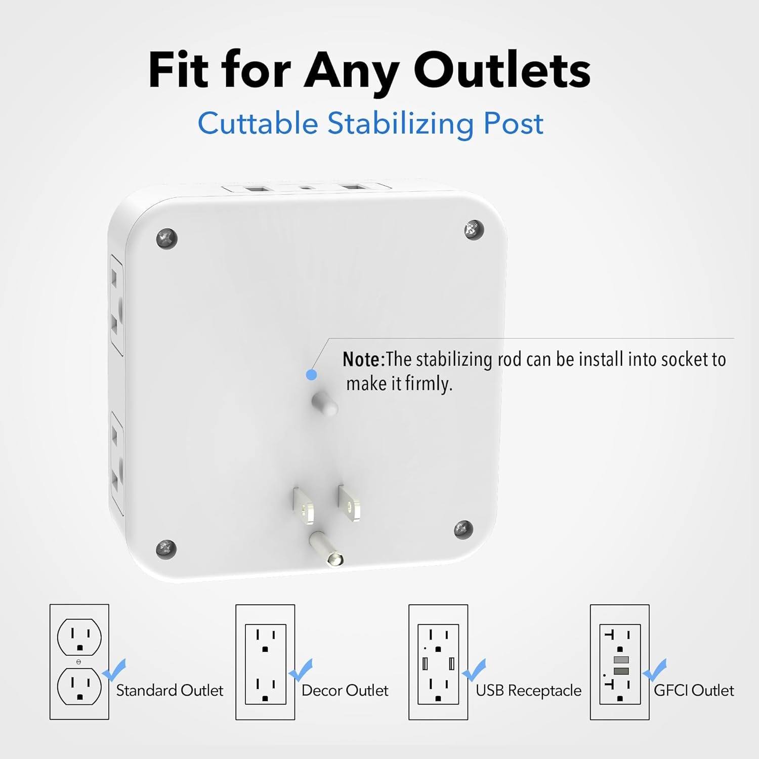 BN-LINK Multi Plug Outlet Extender with 8 Outlets 3 USB Wall Charger(1 USB C), Surge Protector 800 Joules, 3-Sided Multiple Plug Expander Outlet Splitter for Home, Office, Travel, 15A/1875W, White