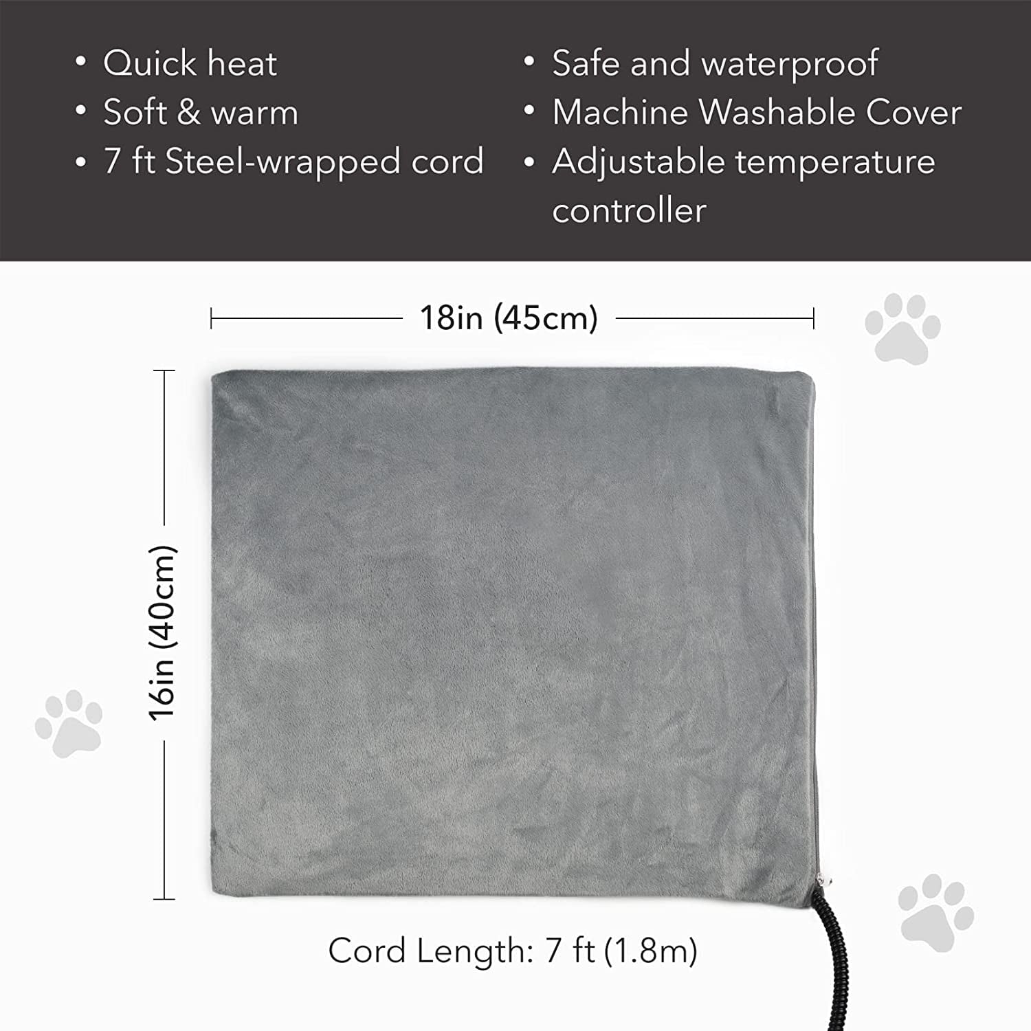 Pet Heating Pad, 16" x 18" Heating Pad with Chew Resistant Cord, for Dog Cat, 6 Adjustable Mode with Timer