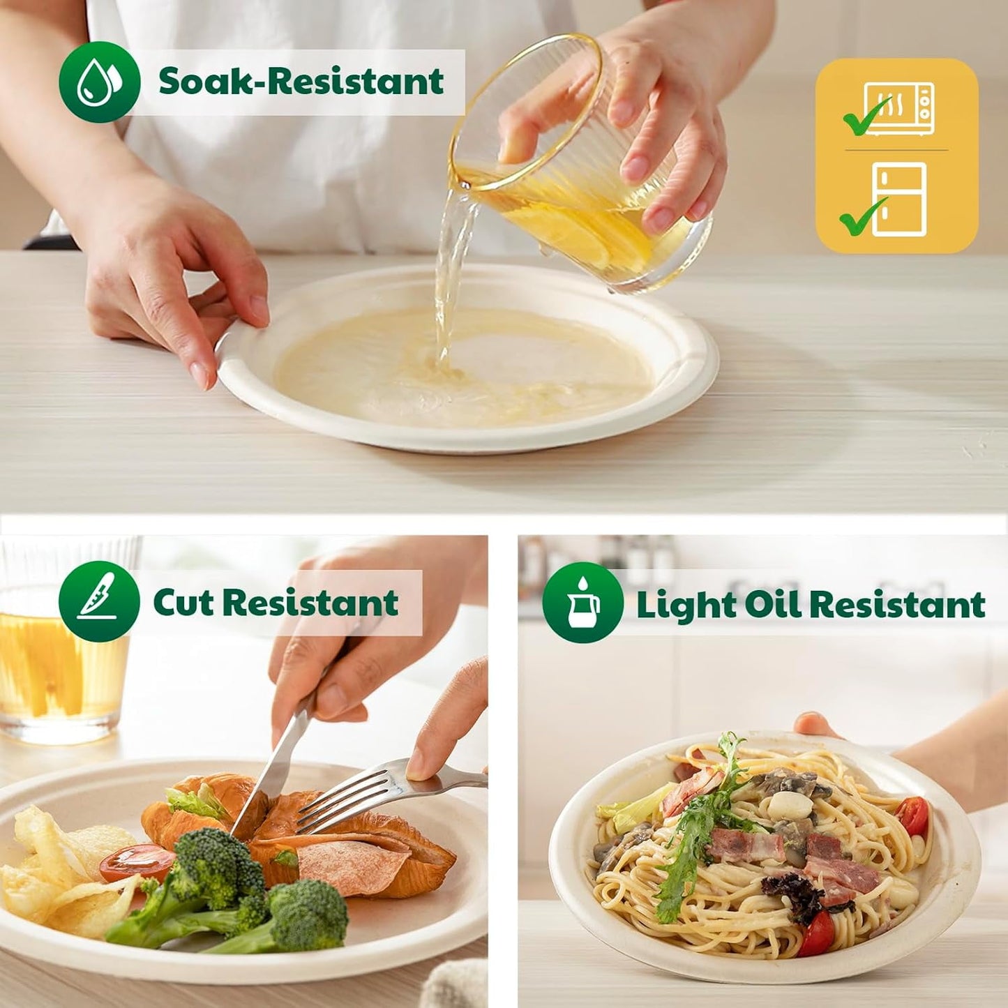 BN-LINK 125 Pack Disposable Paper Plates, 10’’ 100% Compostable Heavy Duty Plates, Eco-Friendly Biodegradable Sugarcane Fibers, for Parties, Picnics, BBQs, White