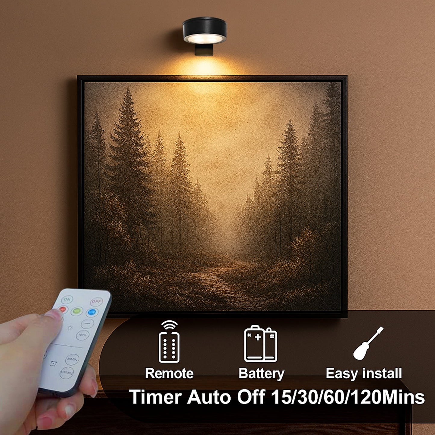 Behome 3 Pack Picture Lights, Magnetic Battery Operated Painting Light with 3 Color Temperatures and 5 Brightness, Remote Dimmable Timer Picture Frame Light for Art Painting, Art Display