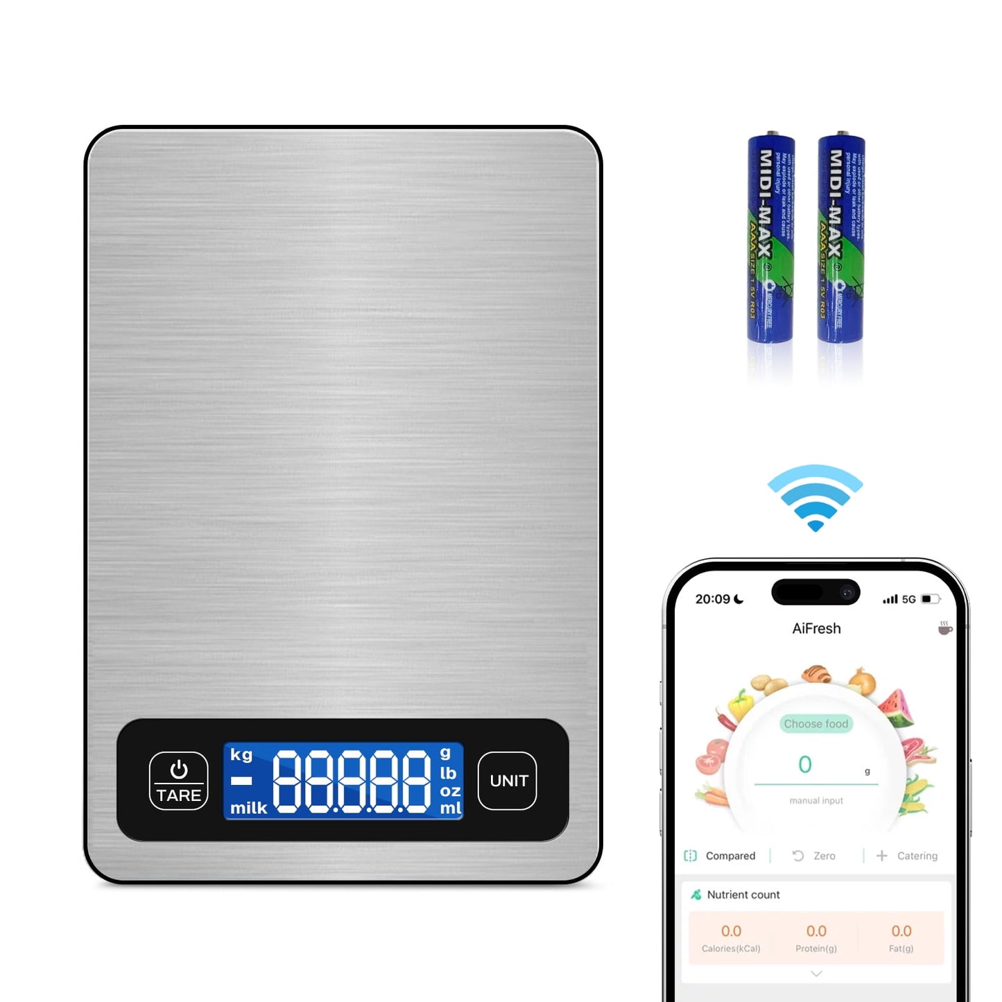 Behome Food Scale, Digital Kitchen Scales 10kg/22lb with Large LCD Display, Food Weighing Scales for Baking, Weight Loss, Calorie Counting, 5 Units Conversion, Silver