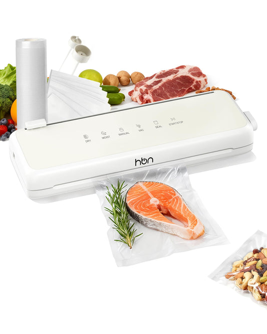 HBN Vacuum Sealer Compact Food Vacuum Sealer Machine Automatic Kitchen Food Sealer Countertop Double Heat Seal Built-in Cutter with 1 Roll & 20 Bags