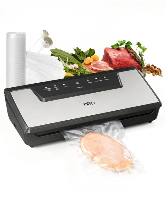 HBN Vacuum Sealer Machine Commercial Automatic Food Vacuum Sealer Built-in Cutter & Bag Storage Countertop Vacuum Sealer with Automatic Hands-Free Lid SUS Stainless Steel 1 Bag Roll & 20 Bags
