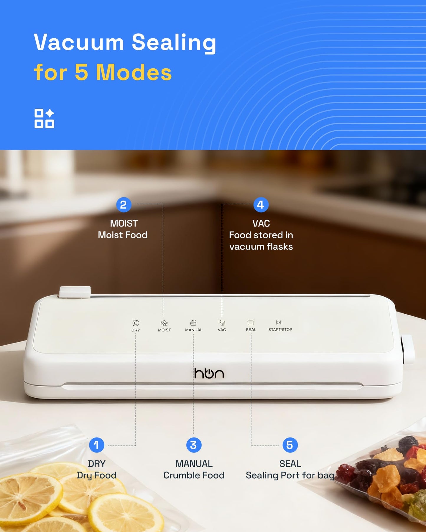 HBN Vacuum Sealer Compact Food Vacuum Sealer Machine Automatic Kitchen Food Sealer Countertop Double Heat Seal Built-in Cutter with 1 Roll & 20 Bags