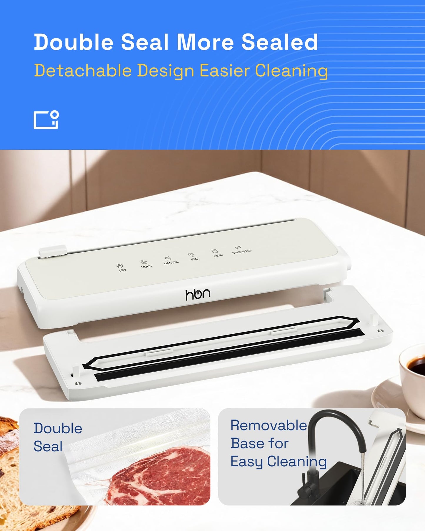 HBN Vacuum Sealer Compact Food Vacuum Sealer Machine Automatic Kitchen Food Sealer Countertop Double Heat Seal Built-in Cutter with 1 Roll & 20 Bags