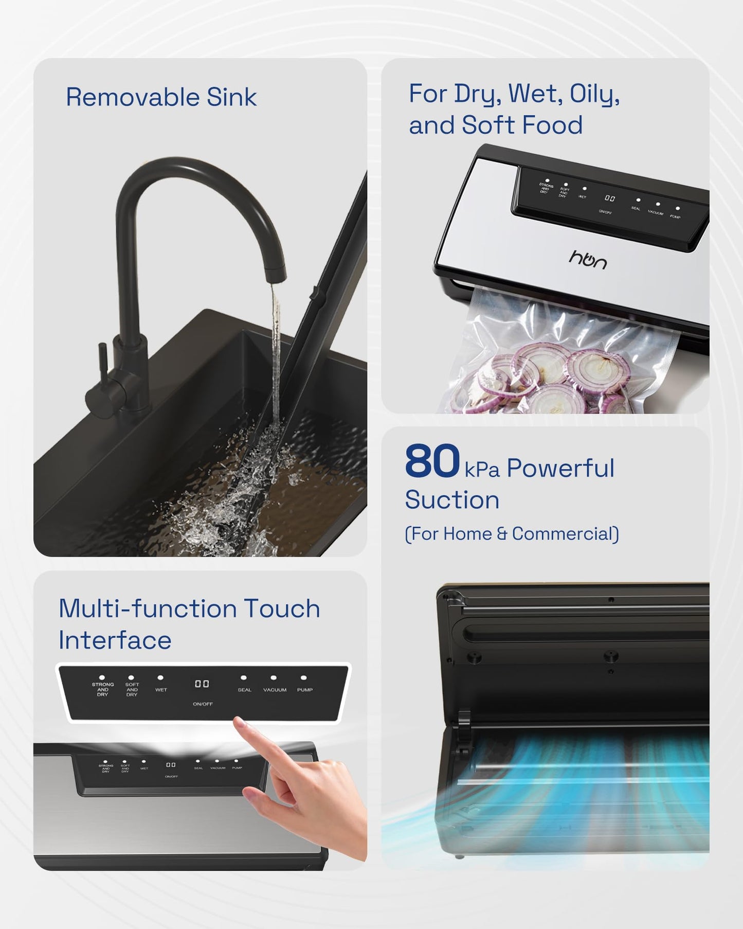 HBN Vacuum Sealer Machine Commercial Automatic Food Vacuum Sealer Built-in Cutter & Bag Storage Countertop Vacuum Sealer with Automatic Hands-Free Lid SUS Stainless Steel 1 Bag Roll & 20 Bags