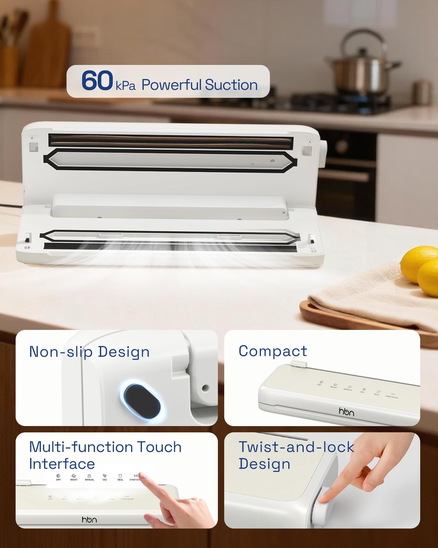 HBN Vacuum Sealer Compact Food Vacuum Sealer Machine Automatic Kitchen Food Sealer Countertop Double Heat Seal Built-in Cutter with 1 Roll & 20 Bags