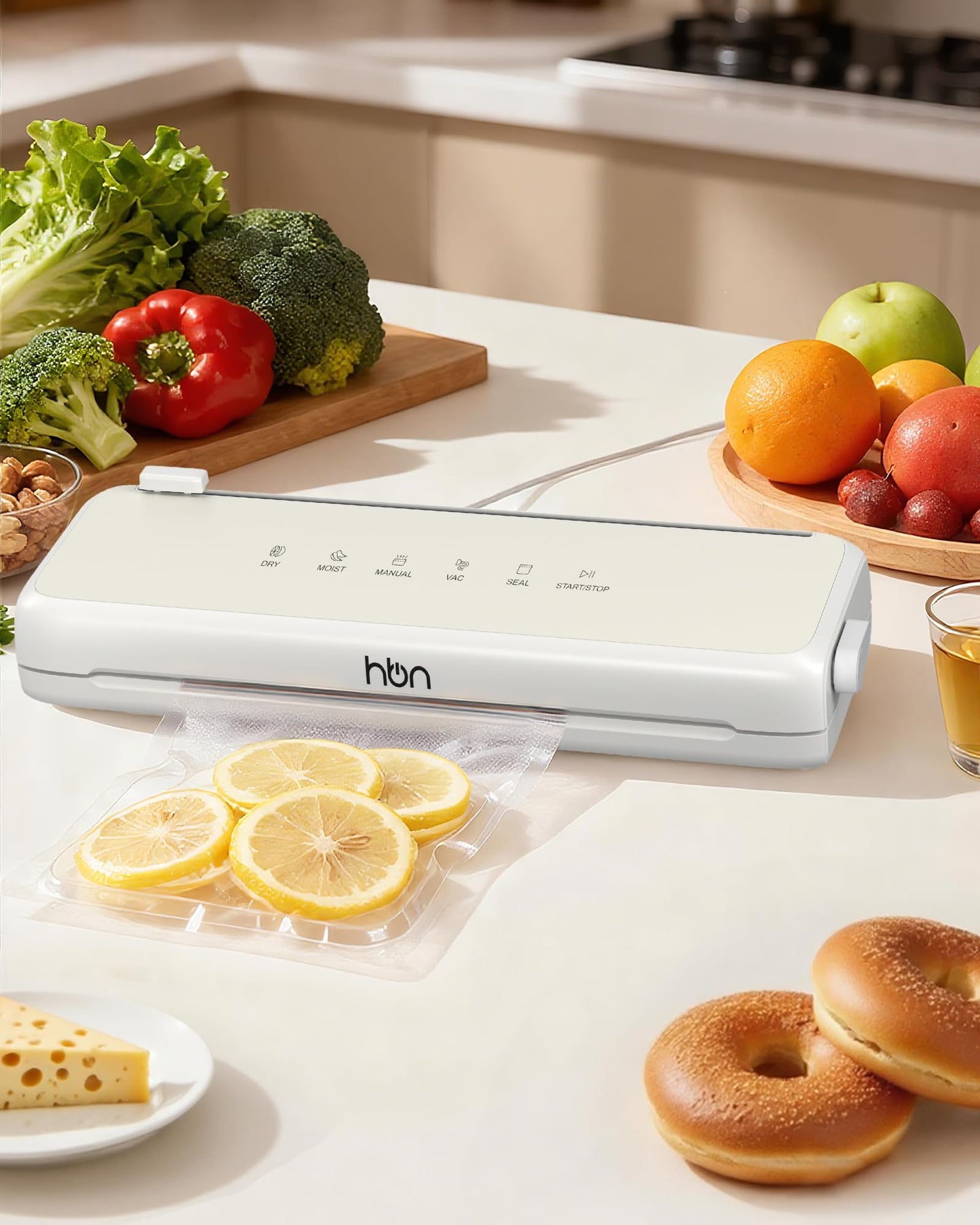 HBN Vacuum Sealer Compact Food Vacuum Sealer Machine Automatic Kitchen Food Sealer Countertop Double Heat Seal Built-in Cutter with 1 Roll & 20 Bags