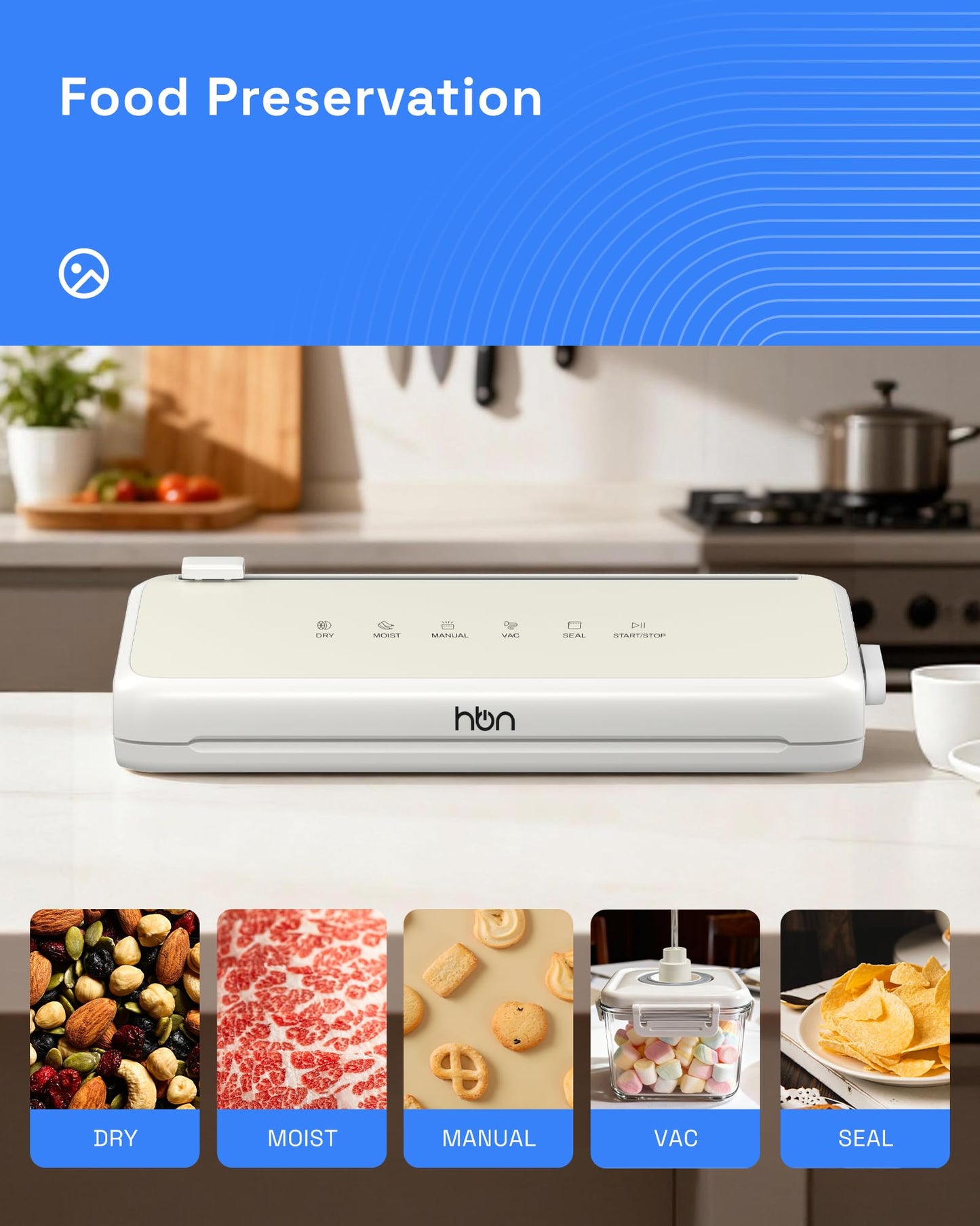 HBN Vacuum Sealer Compact Food Vacuum Sealer Machine Automatic Kitchen Food Sealer Countertop Double Heat Seal Built-in Cutter with 1 Roll & 20 Bags