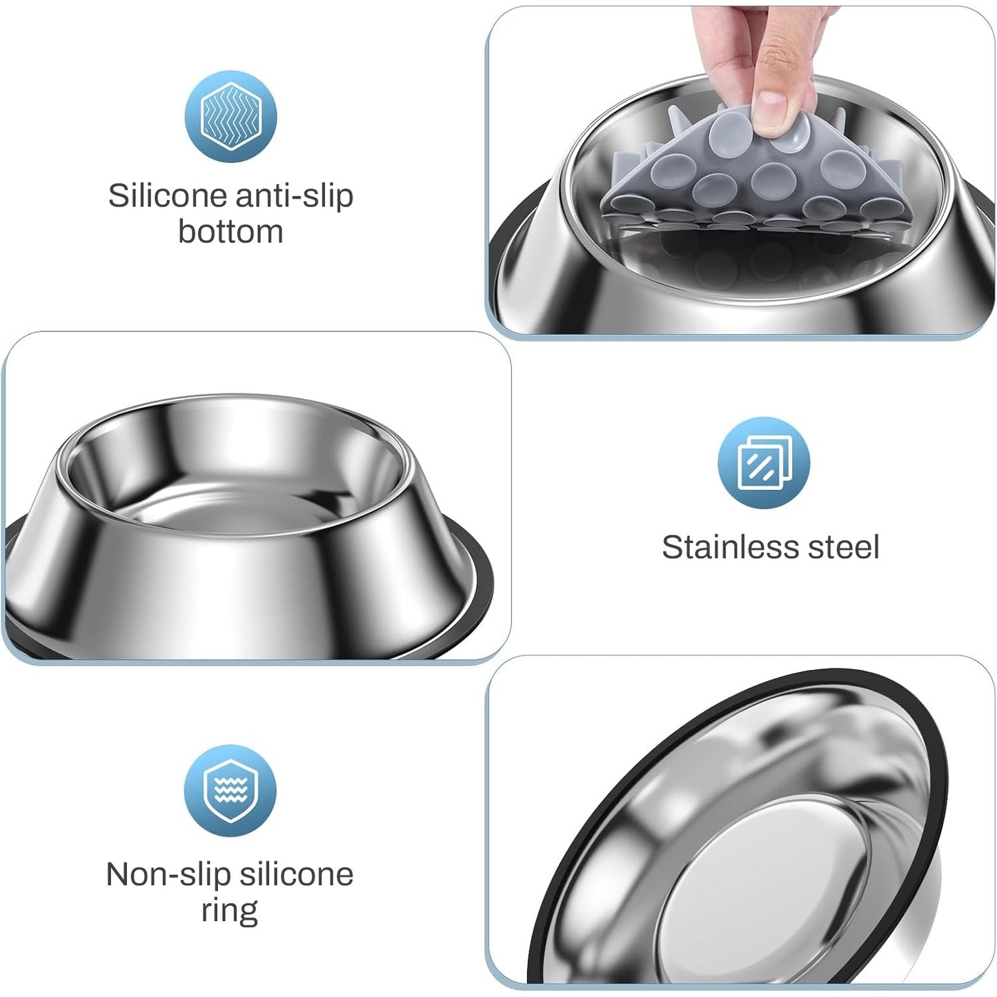 BN-LINK Stainless Steel Slow Feeder Dog Bowls, Puzzle Dog Bowls with Anti-slip Ring, for Small, Medium & Large Dogs, Dishwasher Safe