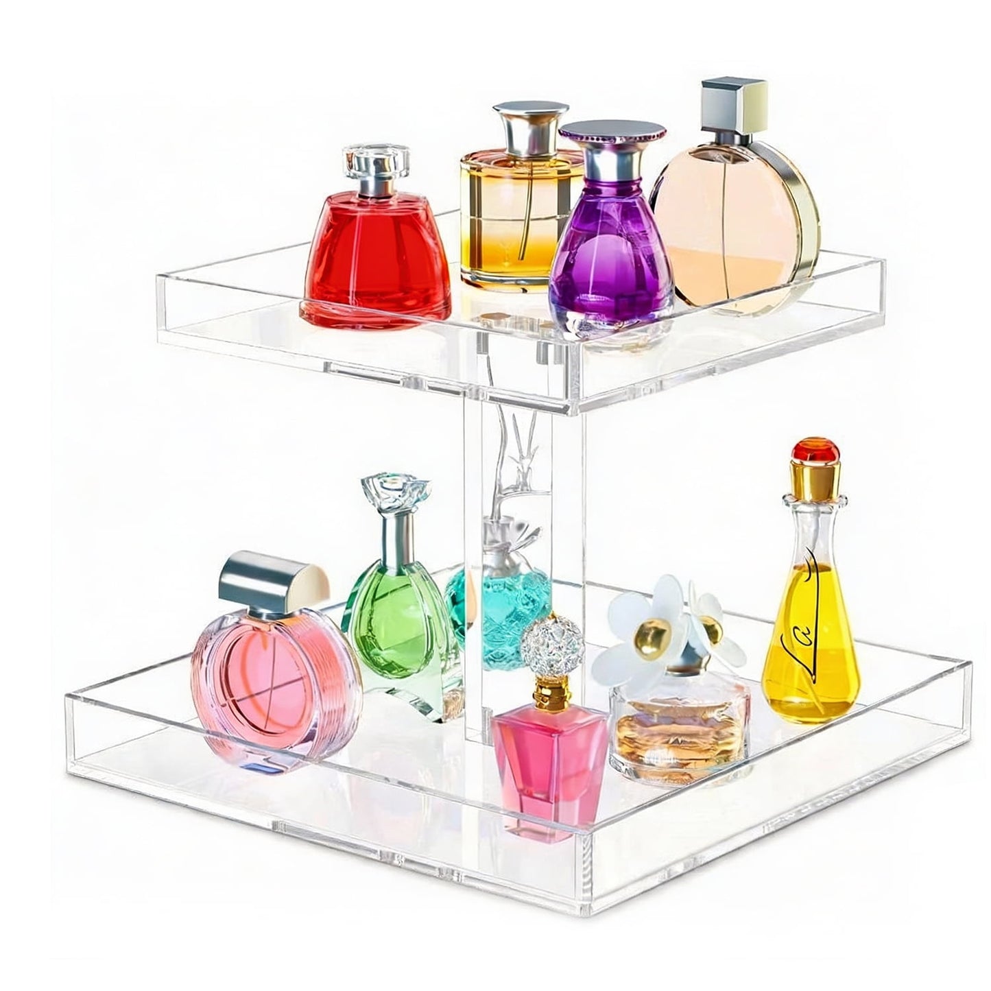 Behome Perfume Organizer, 2-Tier Acrylic Perfume Stand Organizer, Cologne Organizer for Men, Versatile Display Stand Shelf for Fragrance, Skincare, Figurine, Dessert, Transparent