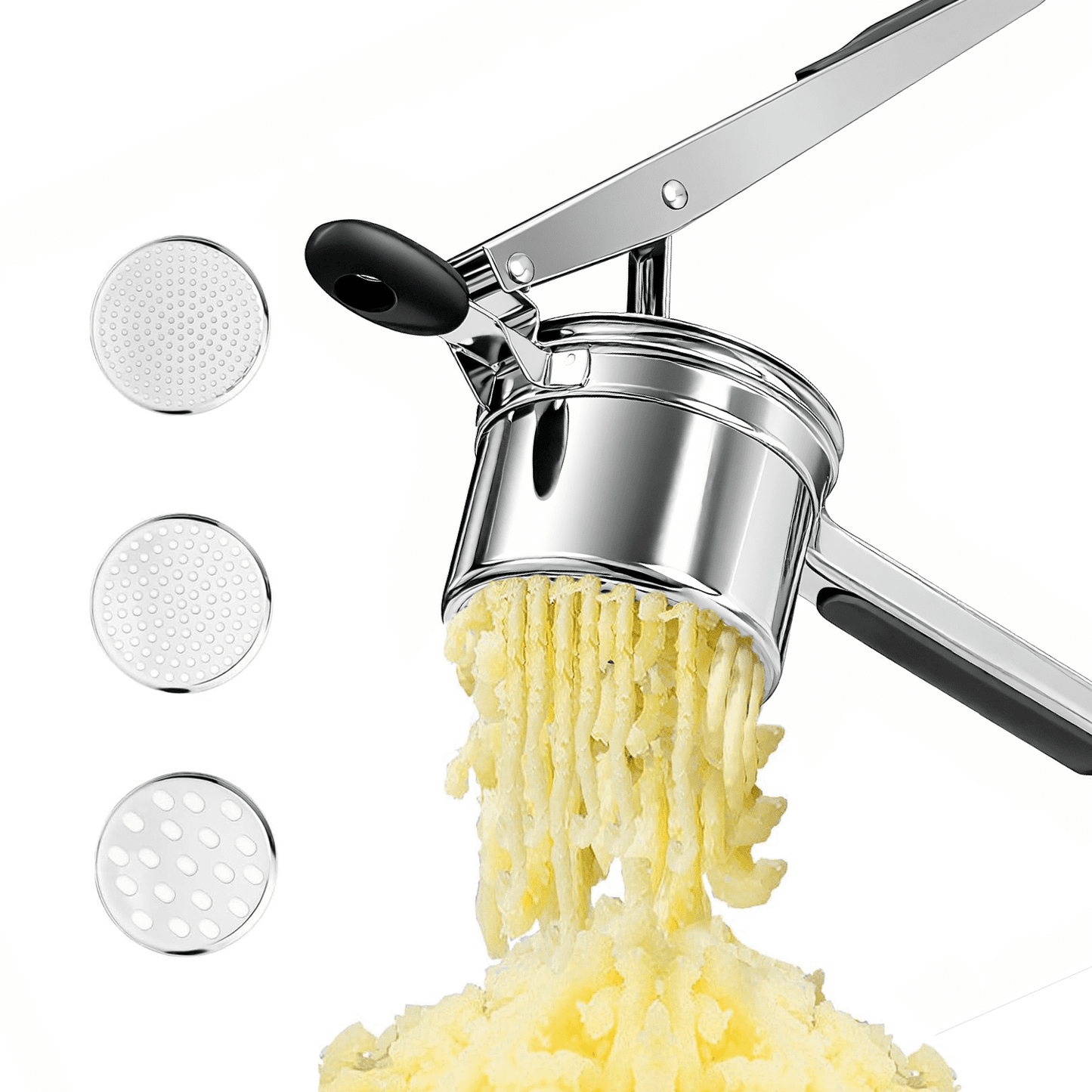 Behome Potato Ricer with 3 Interchangeable Discs, 15 oz Heavy Duty Stainless Steel Potato Masher and Ricer, Kitchen Gadget for Mashed Potatoes, Carrots