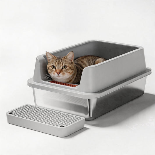 Behome XXL Stainless Steel Cat Litter Box, Extra Large Litter Box for Large Cats, Anti-Urine Leakage, Easy Cleaning, Include Scoop & Pedal