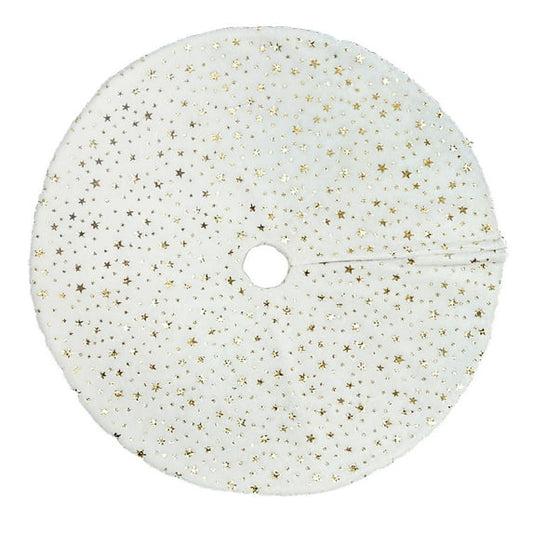 BN-LINK Christmas Tree Skirt, 48 Inch Faux Fur White Tree Skirts with Gold Little Star, Xmas Tree Mat for Holiday Home Decorations